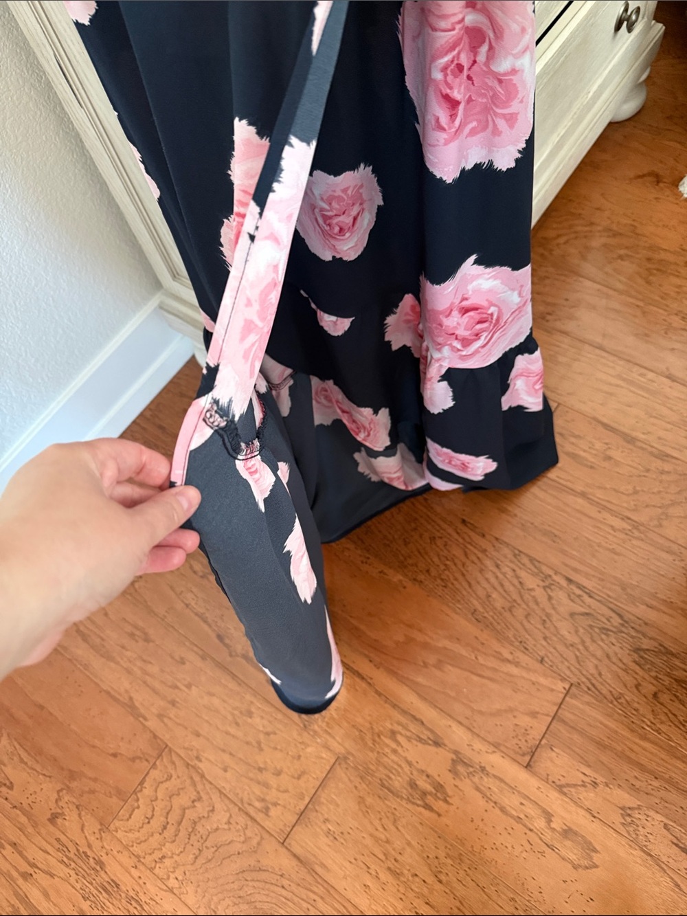 Bar III Black Maxi Wrap Dress with Pink Rose Print - Picture 4 of 4